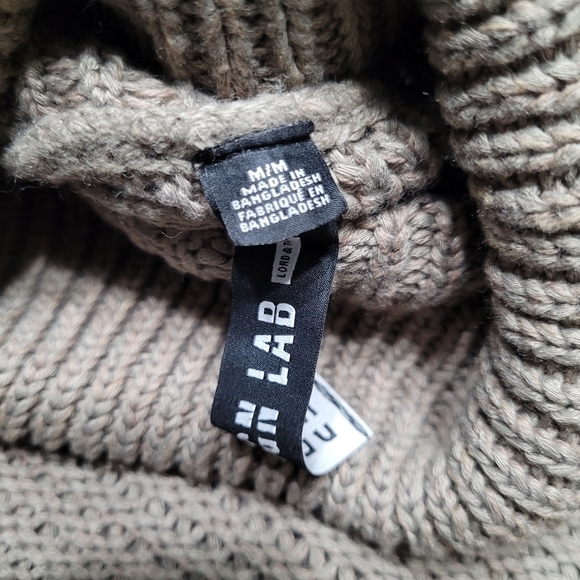 Design Lab Tan Brown Loose Knit Cold Shoulder Turtleneck Sweater - Picture 5 of 9